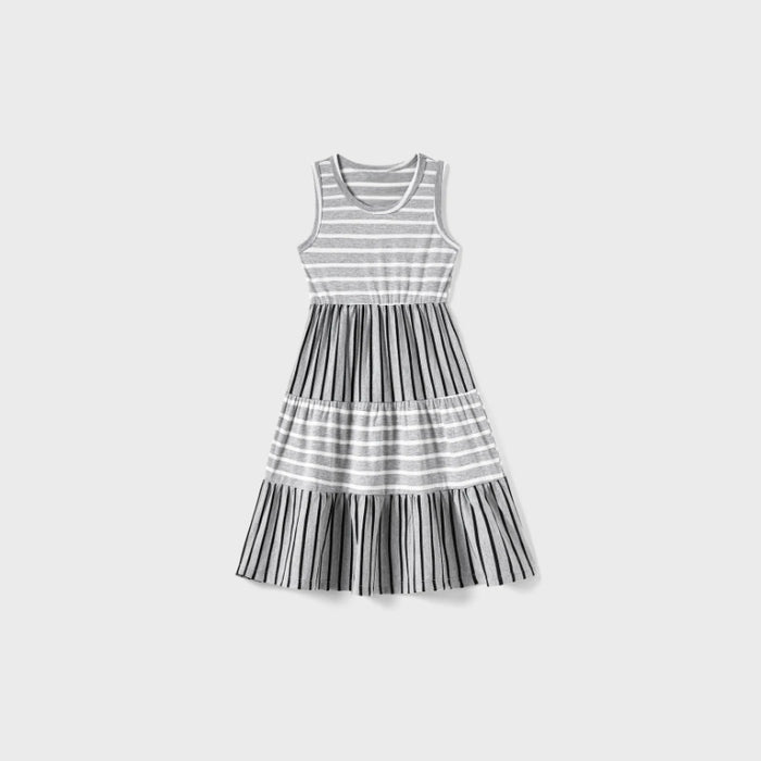 Family Matching Set Stripe Cotton Tee And Tank Top Dress