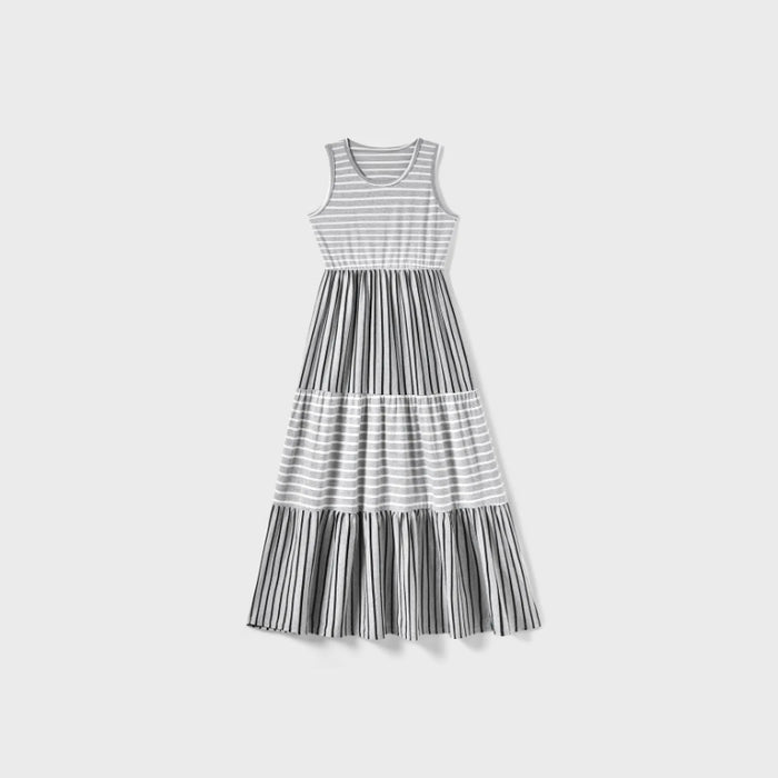 Family Matching Set Stripe Cotton Tee And Tank Top Dress