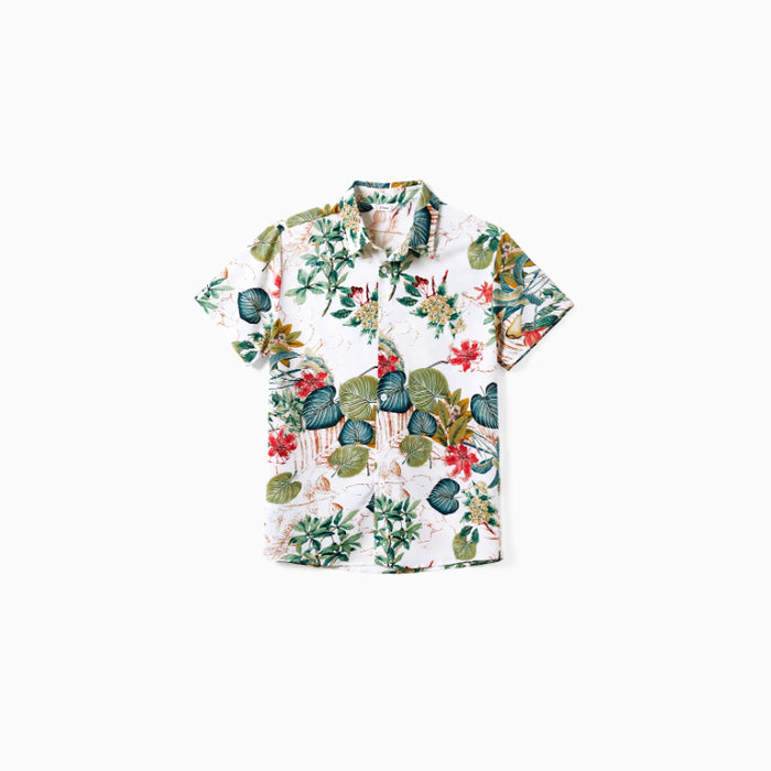 Family Matching Sets Matching Beach Shirt And Floral Strap Dress