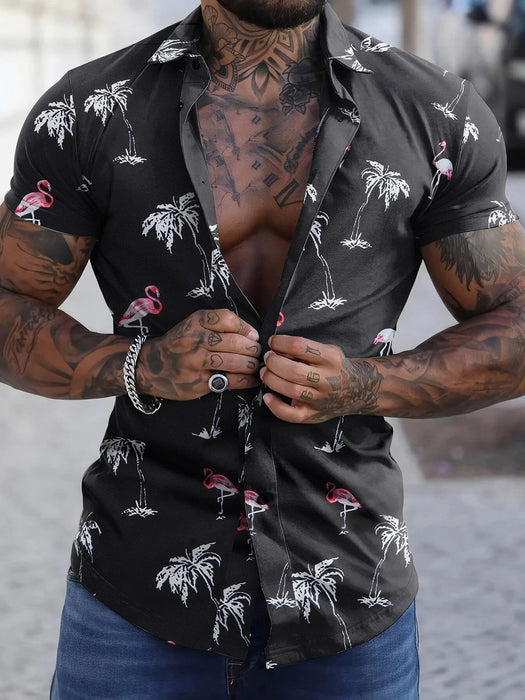 Flamingo And Tropical Patterned Shirt