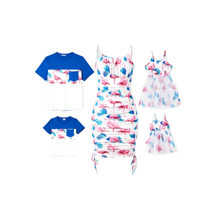 Flamingo Printed Family Matching Dresses Set