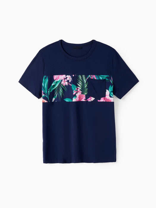 Family Matching Set Tee And Ruffled Hem Floral Strap Dress