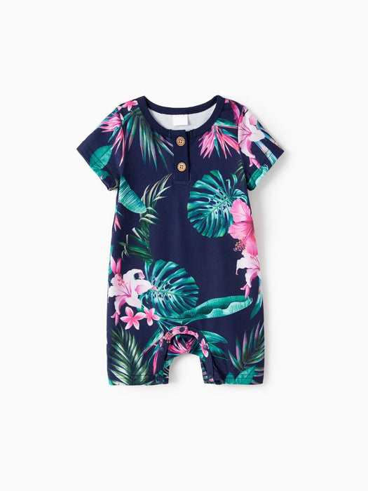 Family Matching Set Tee And Ruffled Hem Floral Strap Dress