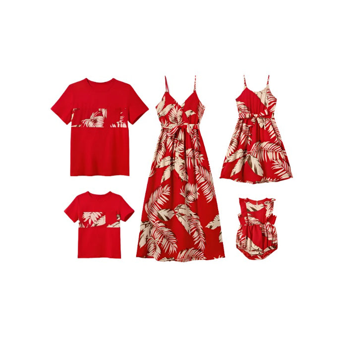 Floral Leaf Print Family Matching Dress Sets