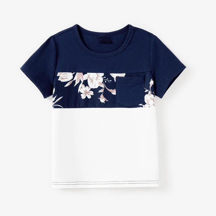 Floral Panel Family Matching Set With Tee Top And Print Bottom Dress