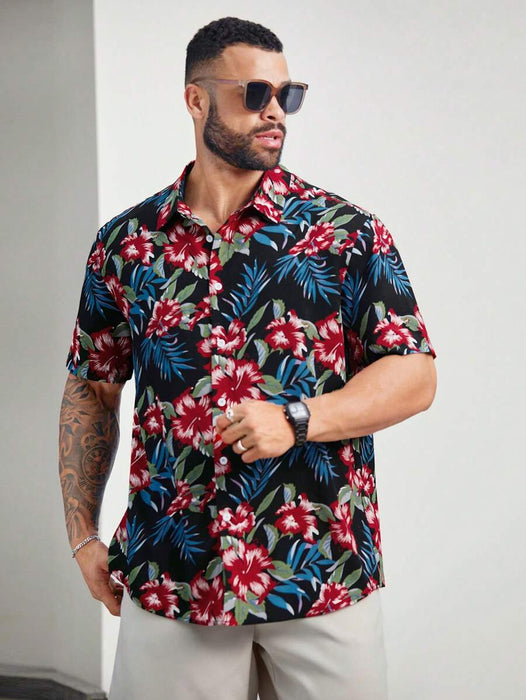 Floral Print Short Sleeve Button Down Casual Shirts