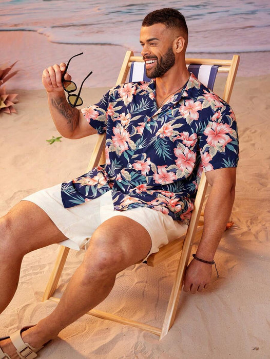 Floral Print Short Sleeve Button Down Casual Shirts