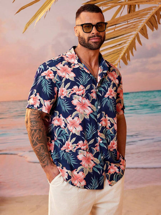 Floral Print Short Sleeve Button Down Casual Shirts