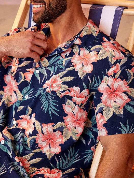 Floral Print Short Sleeve Button Down Casual Shirts