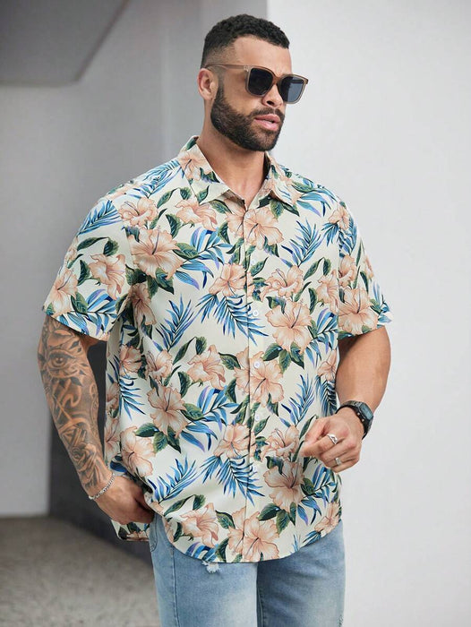 Floral Print Short Sleeve Button Down Casual Shirts