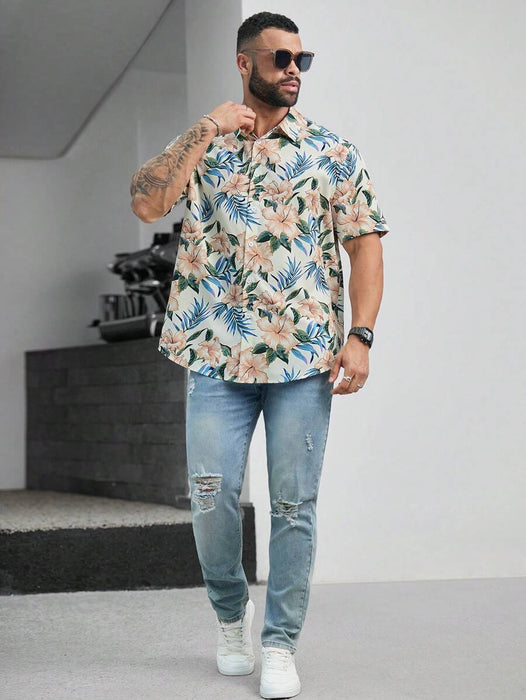 Floral Print Short Sleeve Button Down Casual Shirts