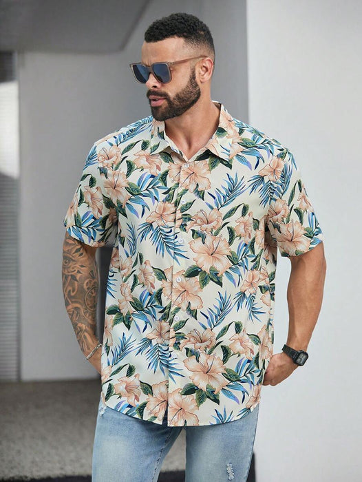 Floral Print Short Sleeve Button Down Casual Shirts