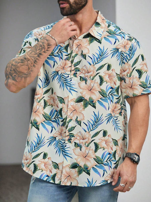 Floral Print Short Sleeve Button Down Casual Shirts