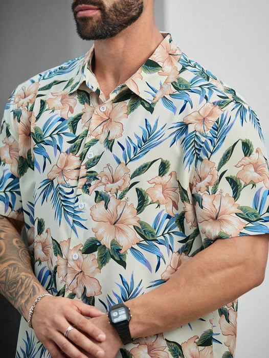 Floral Print Short Sleeve Button Down Casual Shirts