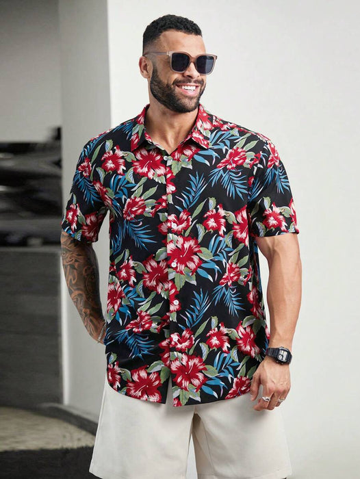 Floral Print Short Sleeve Button Down Casual Shirts