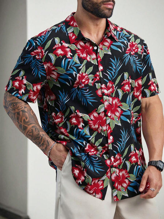 Floral Print Short Sleeve Button Down Casual Shirts