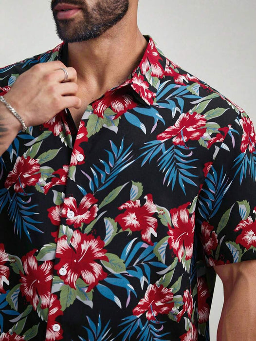 Floral Print Short Sleeve Button Down Casual Shirts