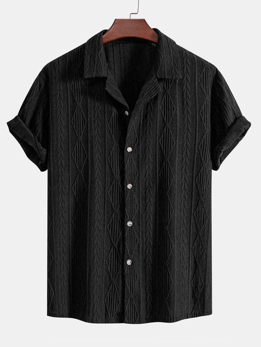 Geometric Jacquard Cuban Short Sleeve Shirt