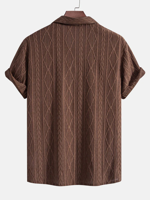 Geometric Jacquard Cuban Short Sleeve Shirt