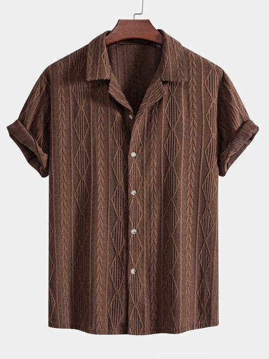 Geometric Jacquard Cuban Short Sleeve Shirt