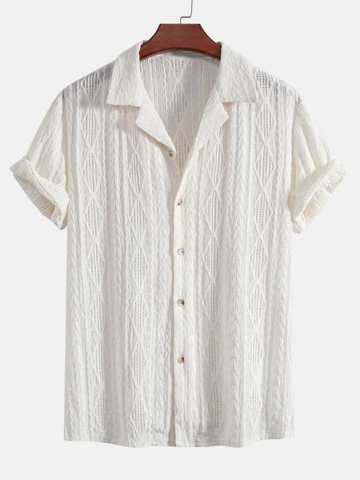 Geometric Jacquard Cuban Short Sleeve Shirt