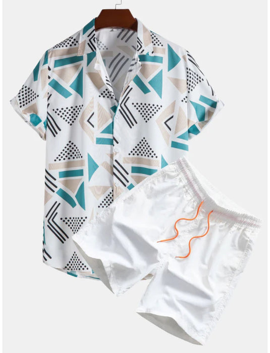 Geometric Pattern Shirt And Swim Trunks