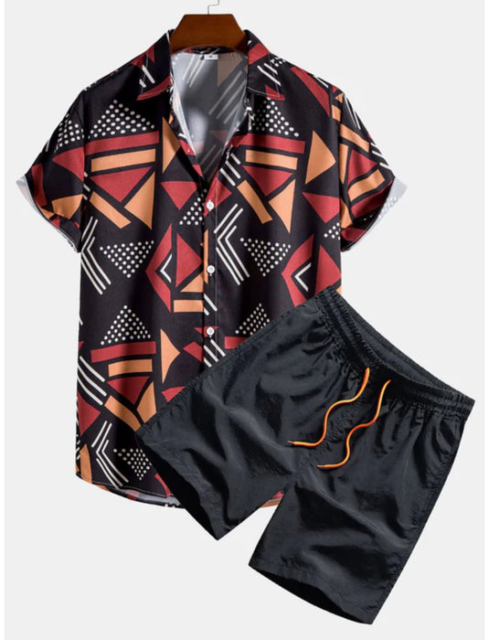 Geometric Pattern Shirt And Swim Trunks