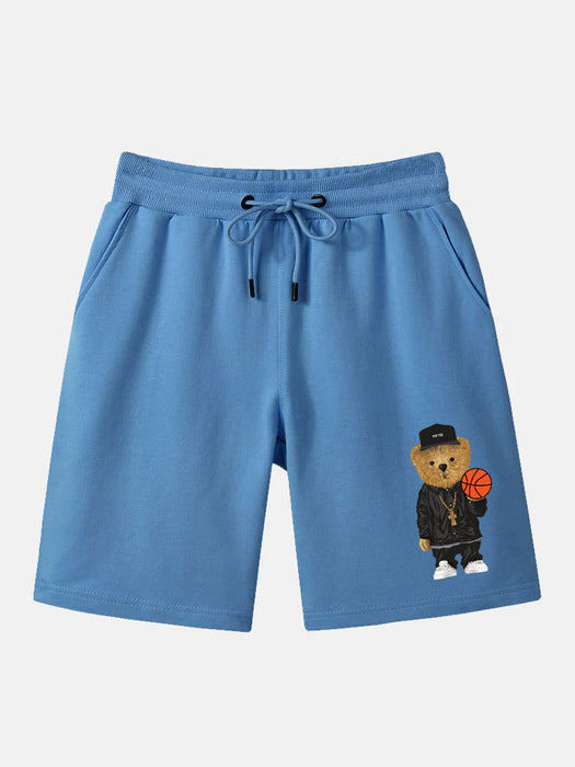 Basketball Bear Print Mid Length Short