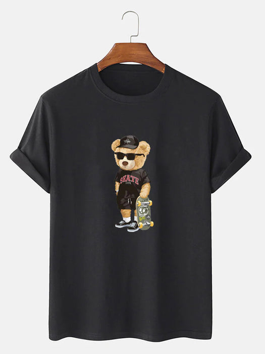 Bear With Skateboard Print T-Shirt