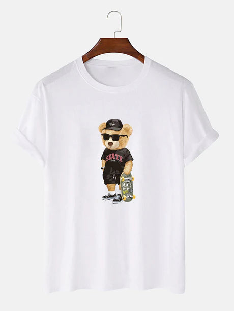 Bear With Skateboard Print T-Shirt