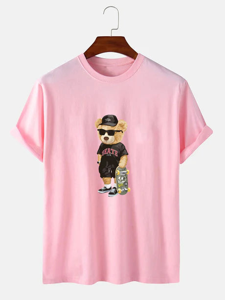 Bear With Skateboard Print T-Shirt