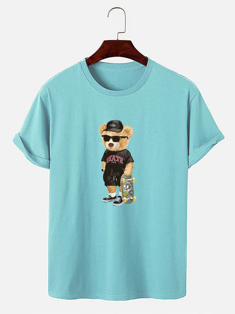 Bear With Skateboard Print T-Shirt