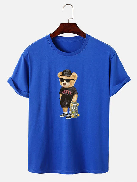 Bear With Skateboard Print T-Shirt