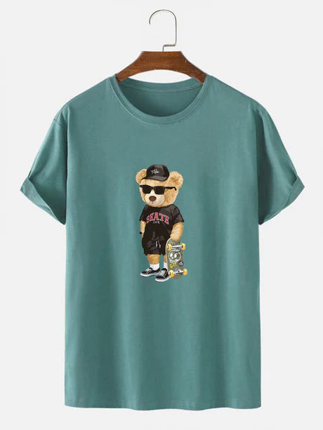 Bear With Skateboard Print T-Shirt