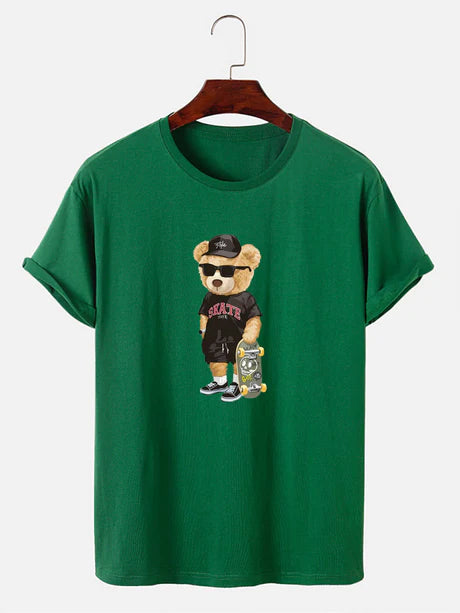 Bear With Skateboard Print T-Shirt