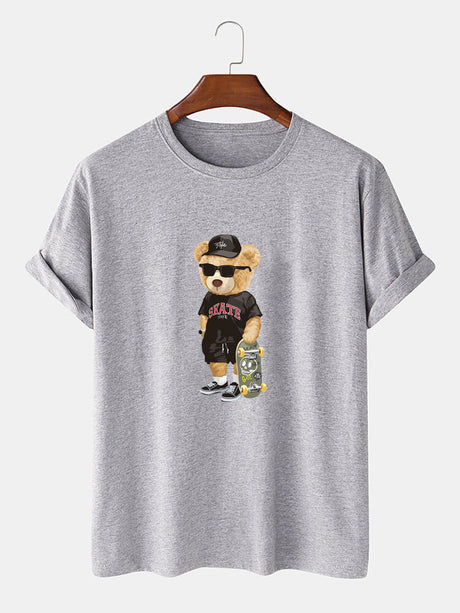 Bear With Skateboard Print T-Shirt