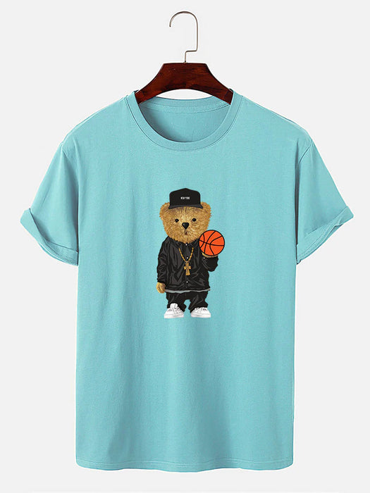 Basketball Bear Print T-Shirt And Shorts