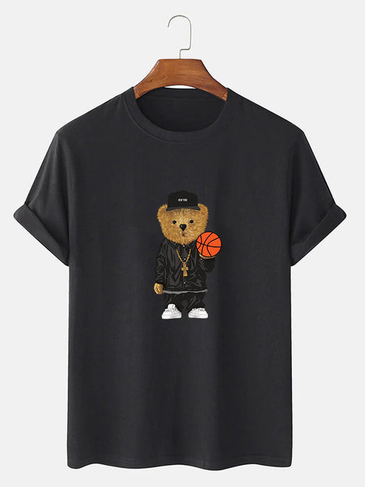 Basketball Bear Print T-Shirt And Sweat Shorts