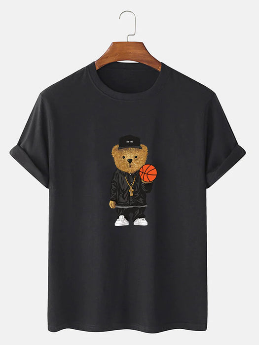 Basketball Bear Print T-Shirt And Shorts