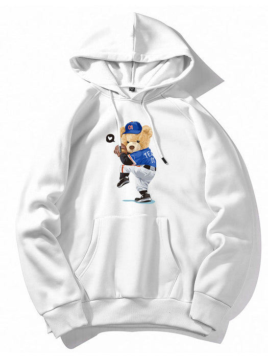 Baseball Bear Print Hoodie