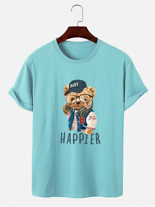 Baseball Jacket Bear Slogan Print T-Shirt