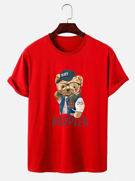 Baseball Jacket Bear Slogan Print T-Shirt