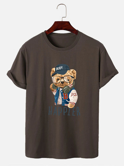 Baseball Jacket Bear Slogan Print T-Shirt