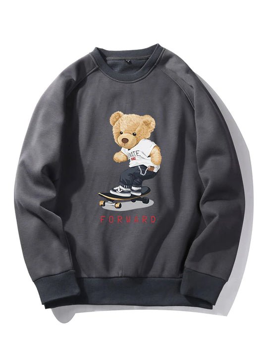 Bear On Skateboard Print Sweatshirt