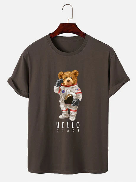 Astronaut Bear Graphic Print T-Shirt