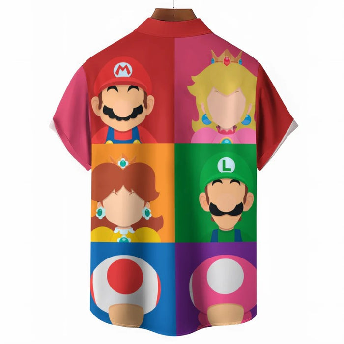 Super Mario Game Characters Print Button Up Shirt