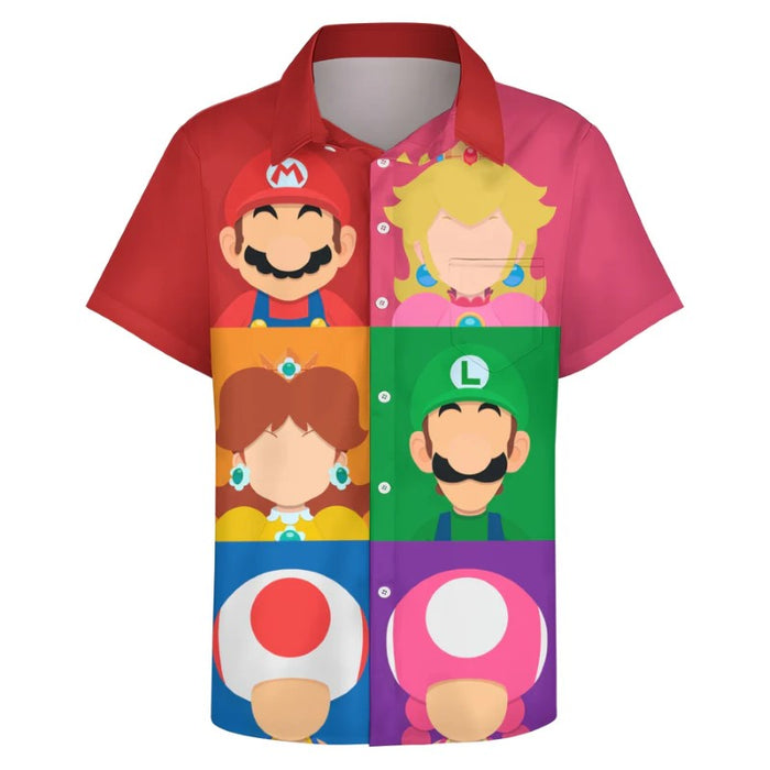 Super Mario Game Characters Print Button Up Shirt