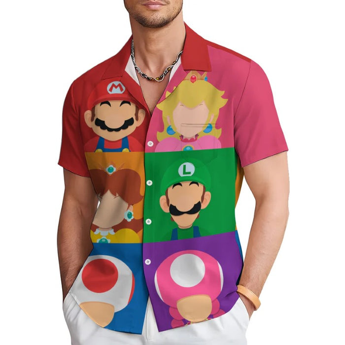 Super Mario Game Characters Print Button Up Shirt