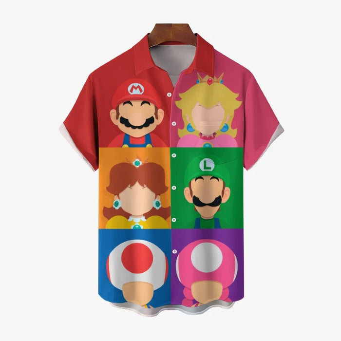 Super Mario Game Characters Print Button Up Shirt