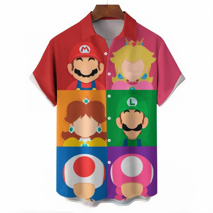 Super Mario Game Characters Print Button Up Shirt